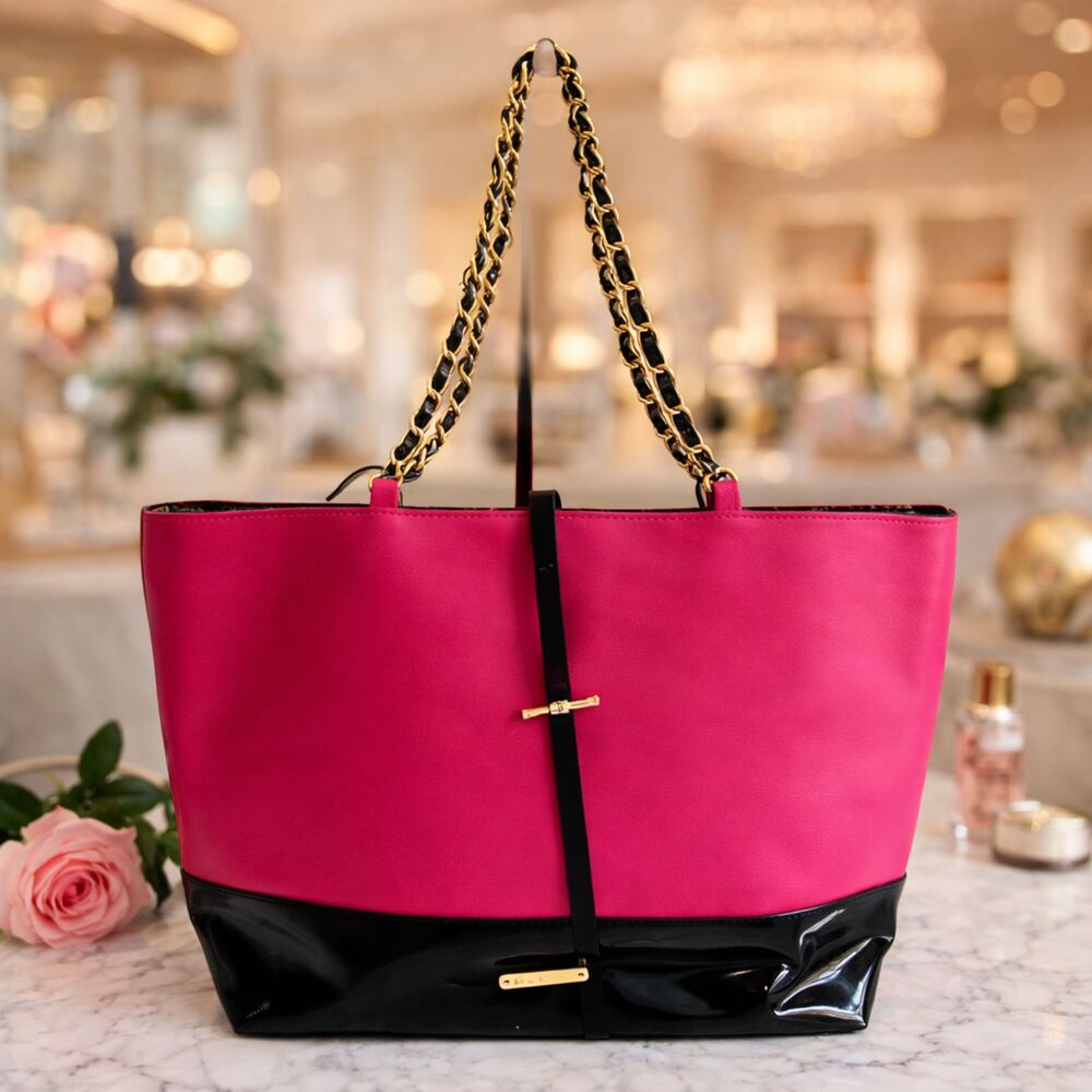 Juicy Couture Pink Black Patent Tote Large Chain Strap Shoulder Bag